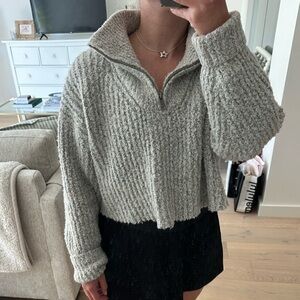 uo cozy gray half zip sweater